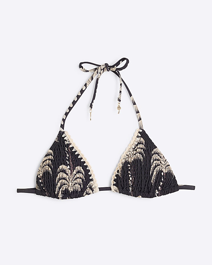 Black Palm Shirred Triangle Bikini Top