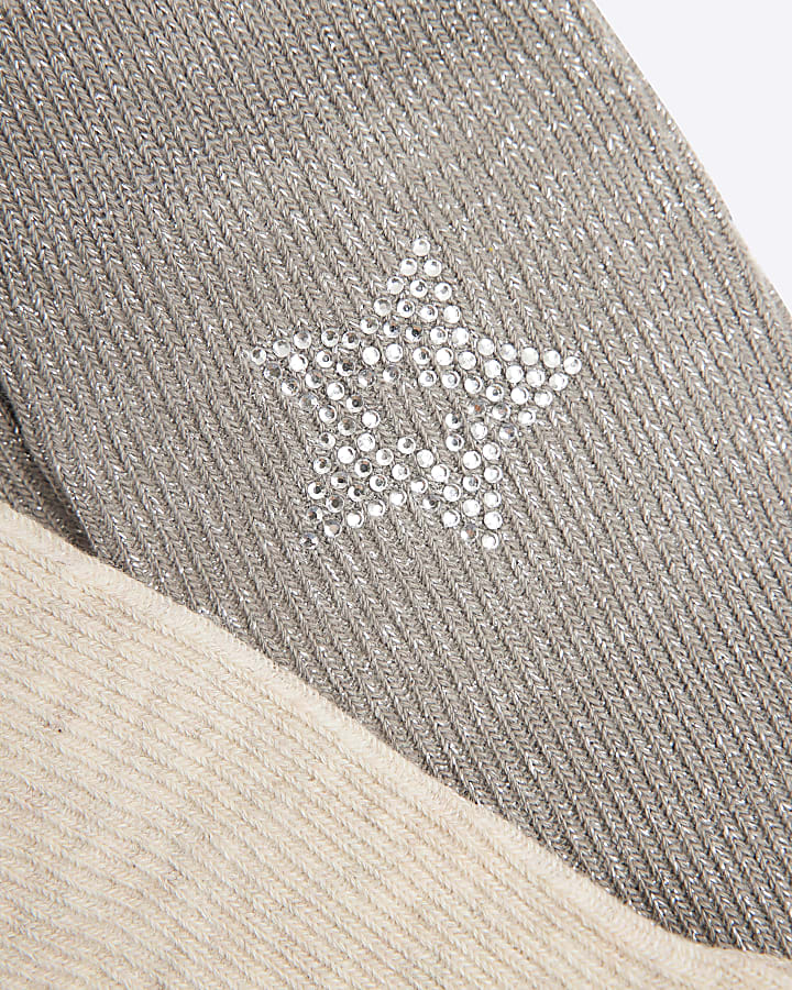 Grey & Beige 2 Pack Gift Set Diamante Socks