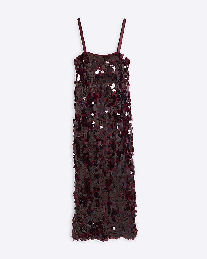 Red Sequin Strappy Slip Dress