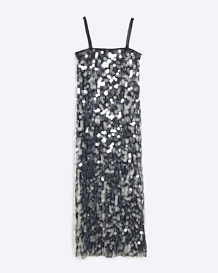 Black Sequin Slip Midi Dress