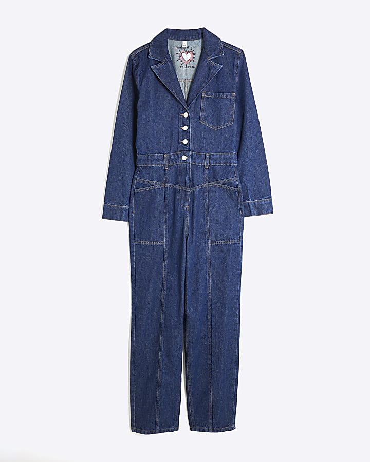 Blue Denim Long Sleeve Jumpsuit