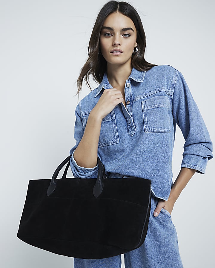 Black Suede Tote Bag River Island