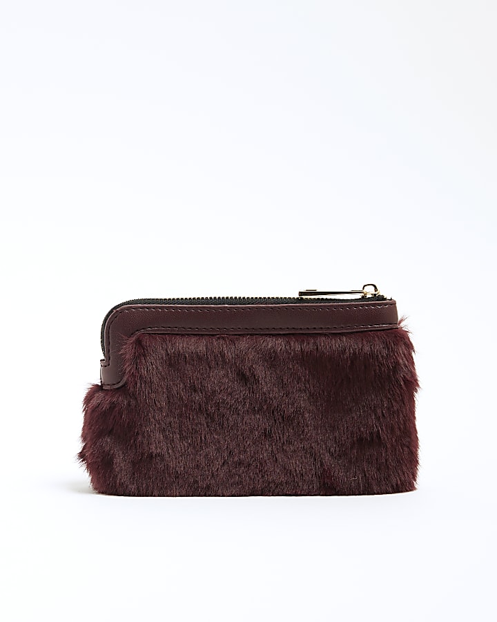 Red Faux Fur Pouch Purse