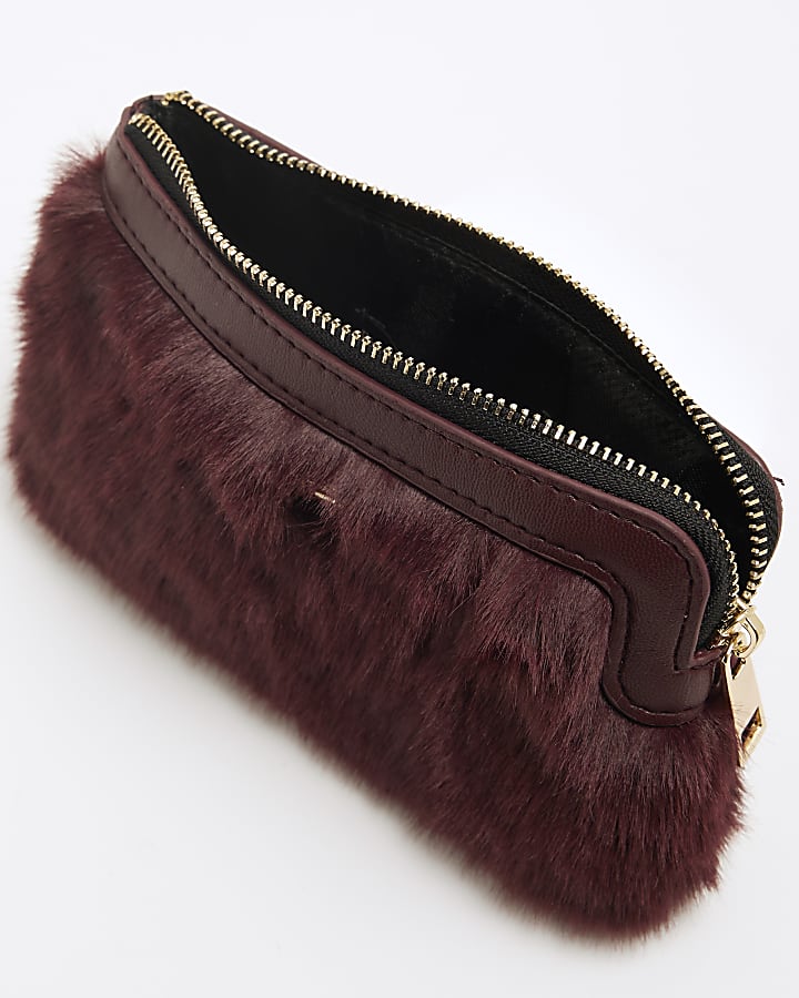 Red Faux Fur Pouch Purse