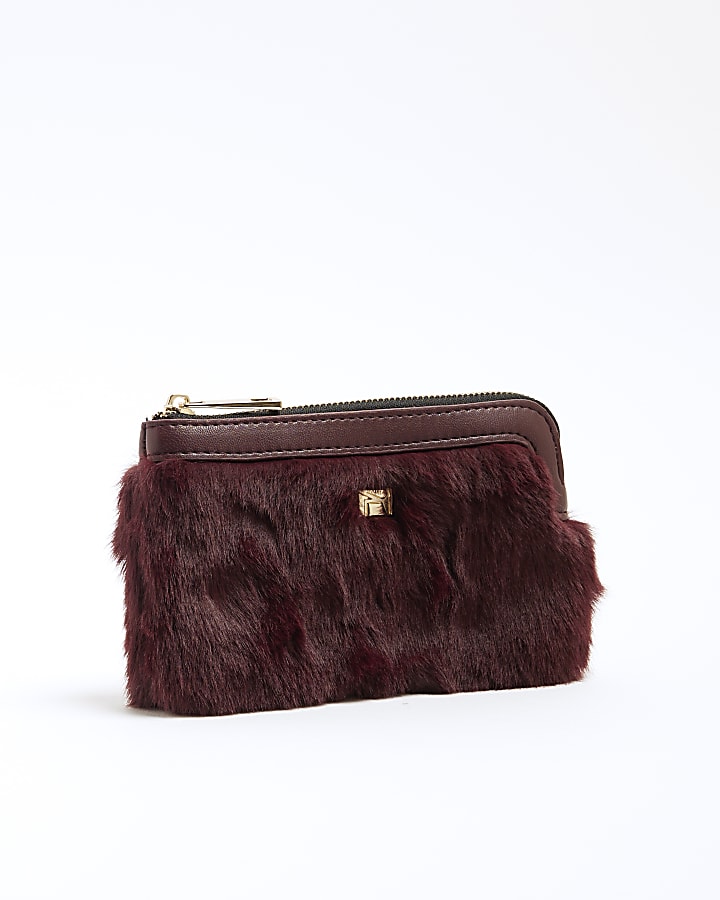 Red Faux Fur Pouch Purse