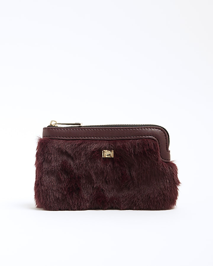 Red Faux Fur Pouch Purse