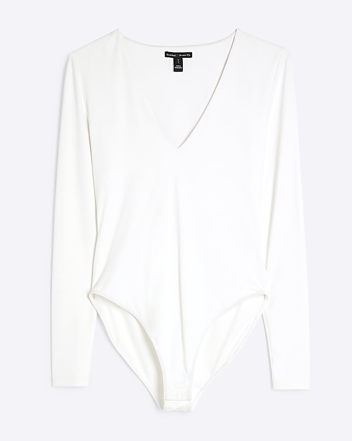 White Long Sleeved V-Neck Bodysuit