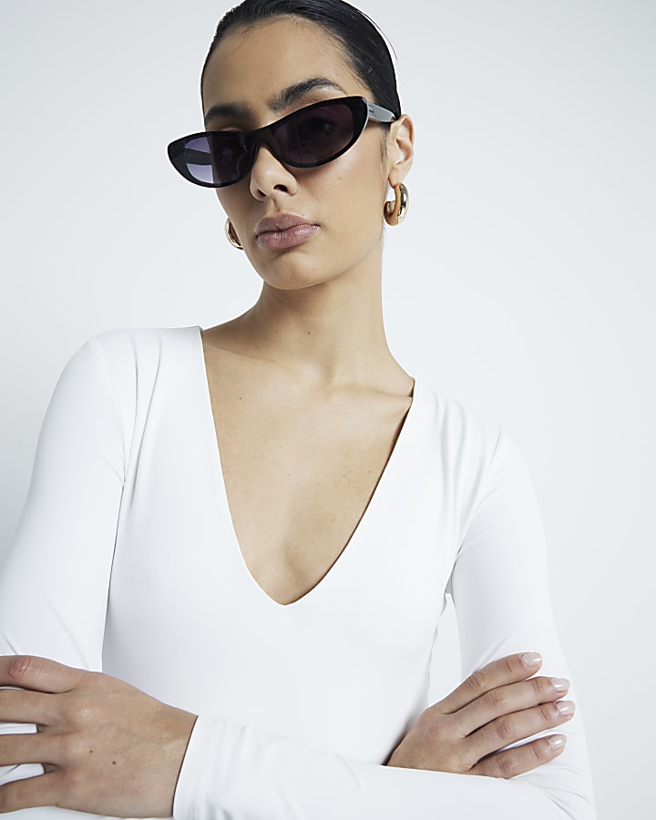 White Long Sleeved V-Neck Bodysuit