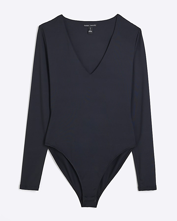 Black Long Sleeved V-Neck Bodysuit