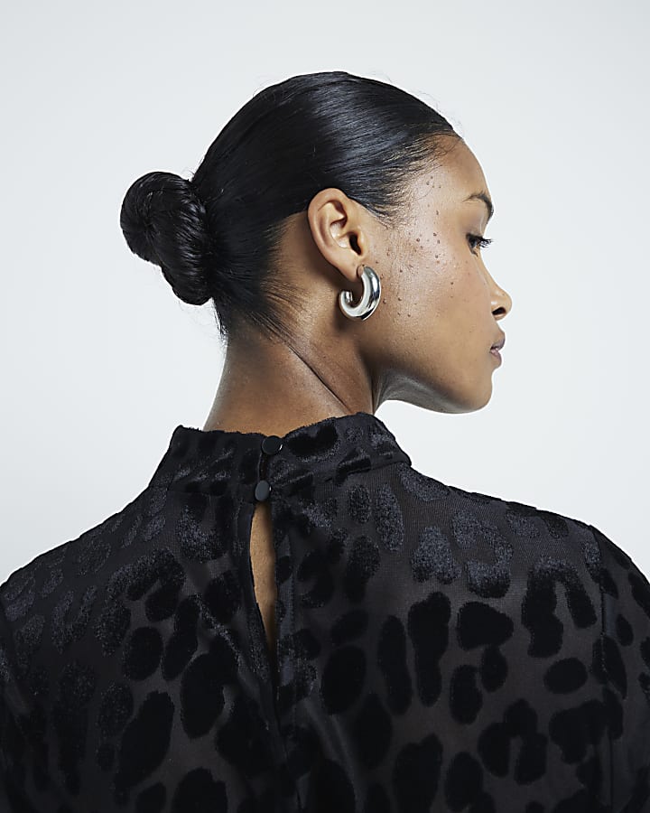 Black Leopard Print Velvet Devore Bodysuit
