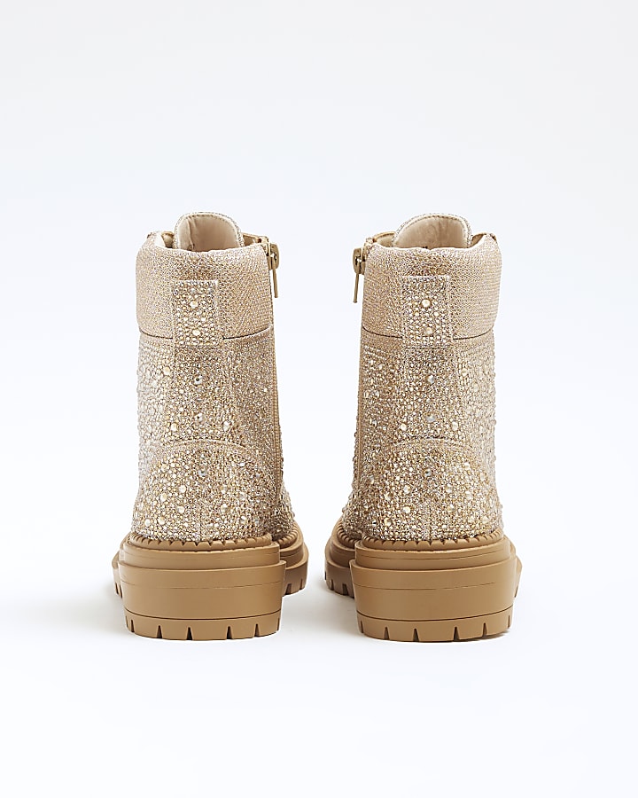 Rose Gold Glitter Hiker Lace Up Boots