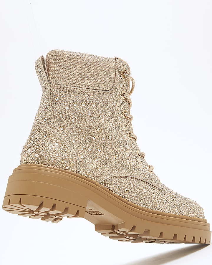 Rose Gold Glitter Hiker Lace Up Boots