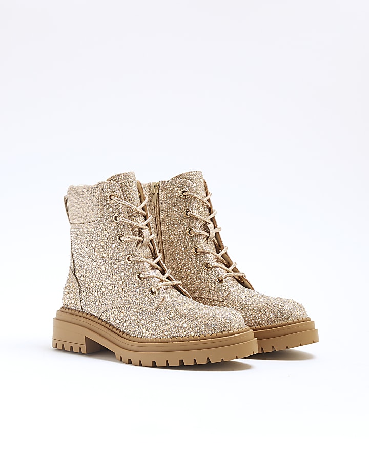 Rose Gold Glitter Hiker Lace Up Boots