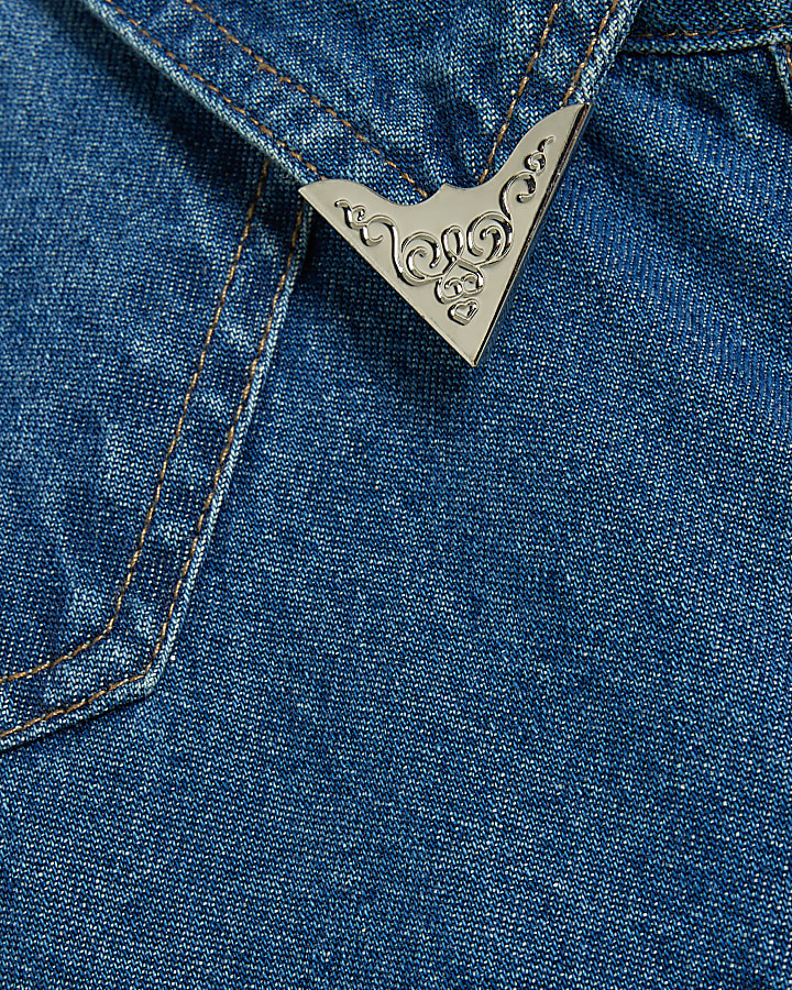 Blue denim collared western shirt