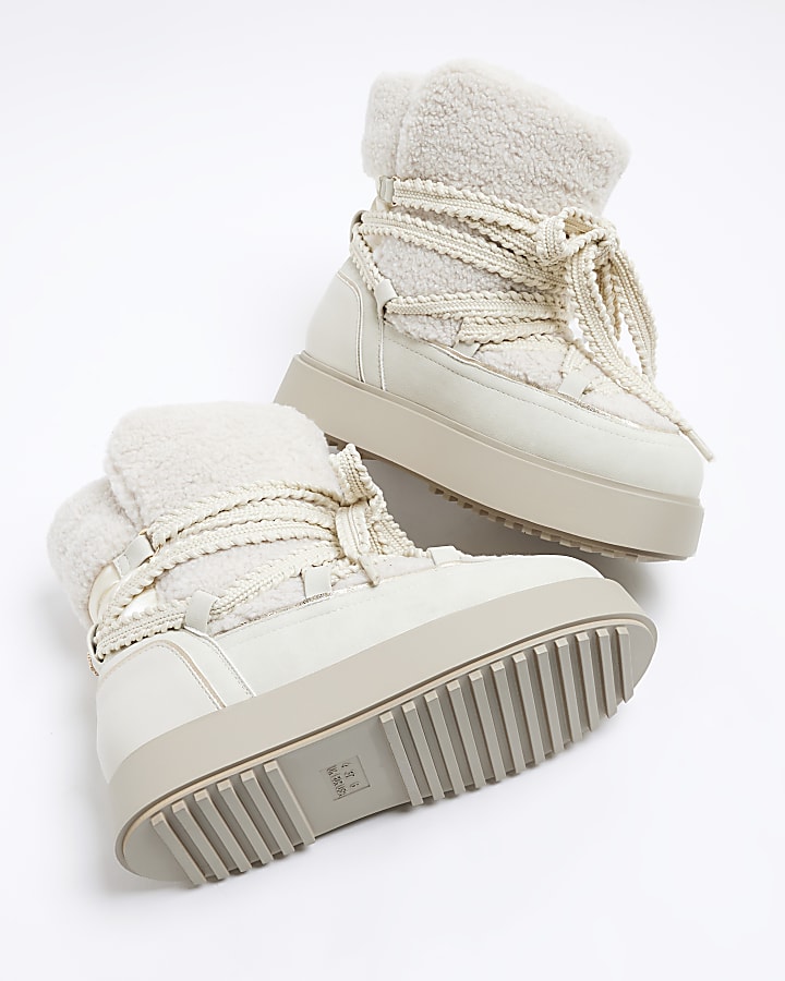 Cream Borg Ski Boots
