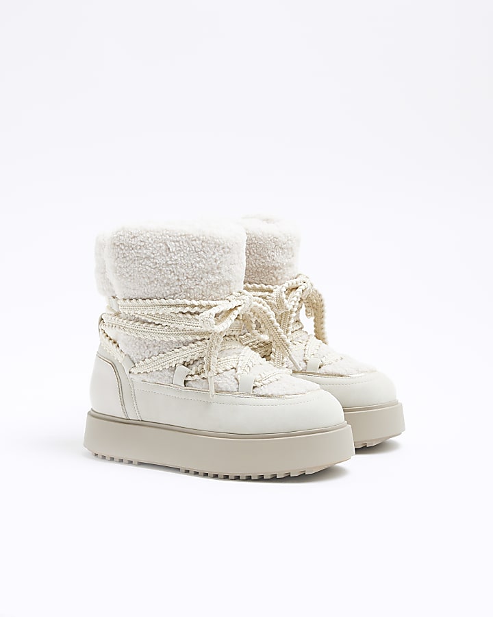 Cream Borg Ski Boots