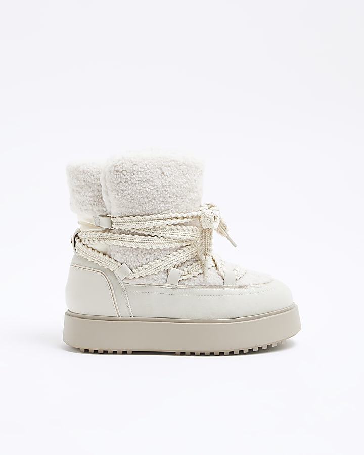 Cream Borg Ski Boots
