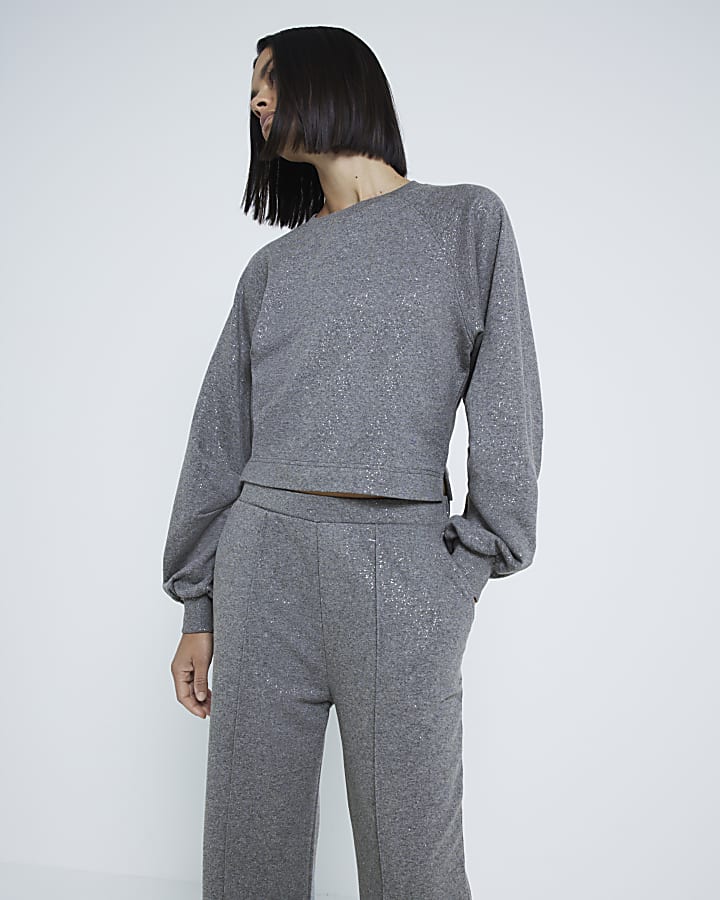 Grey shimmer wide leg joggers