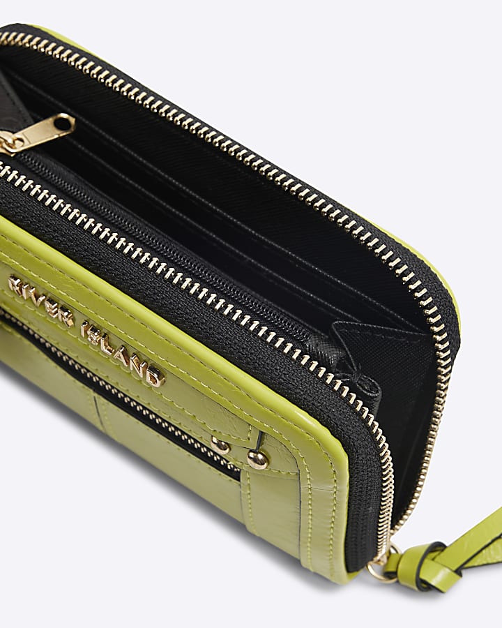 Lime Faux Leather Zip Around Purse