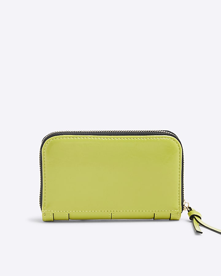 Lime Faux Leather Zip Around Purse