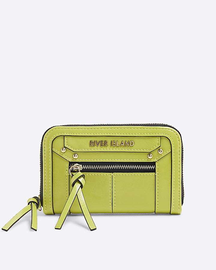 Lime Faux Leather Zip Around Purse