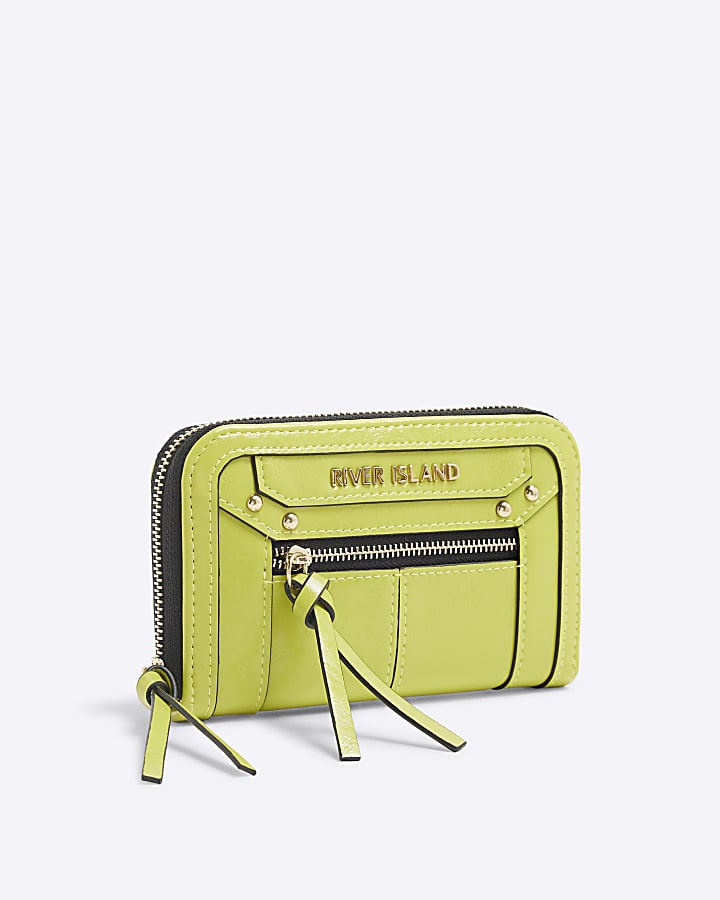 Lime Faux Leather Zip Around Purse