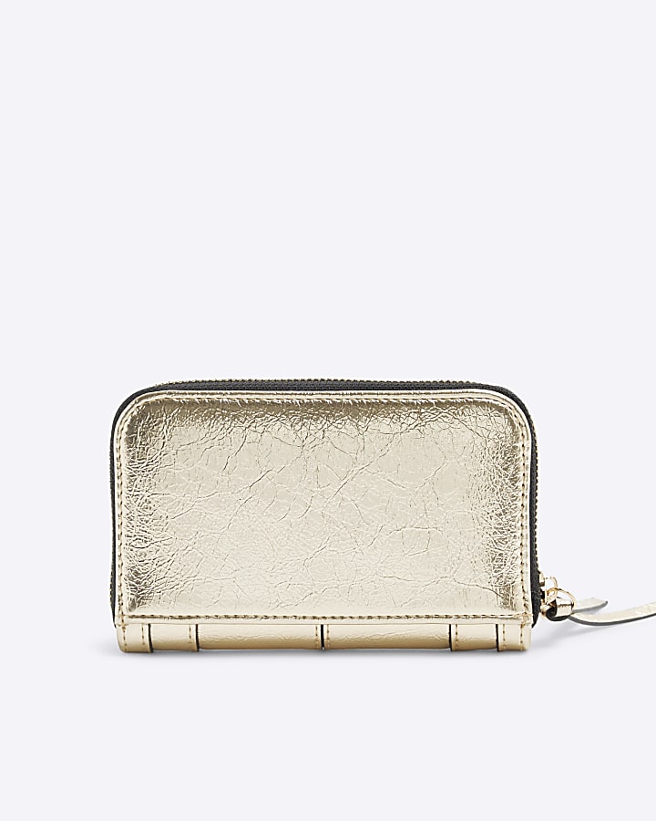 Gold Faux Leather Zip Around Purse