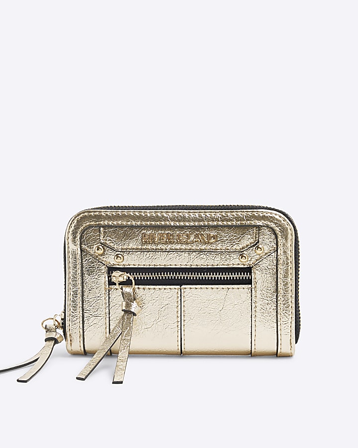 Gold Faux Leather Zip Around Purse