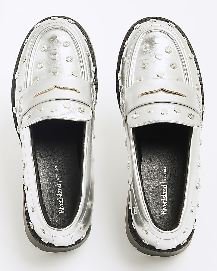 Silver Studded Chunky Loafers