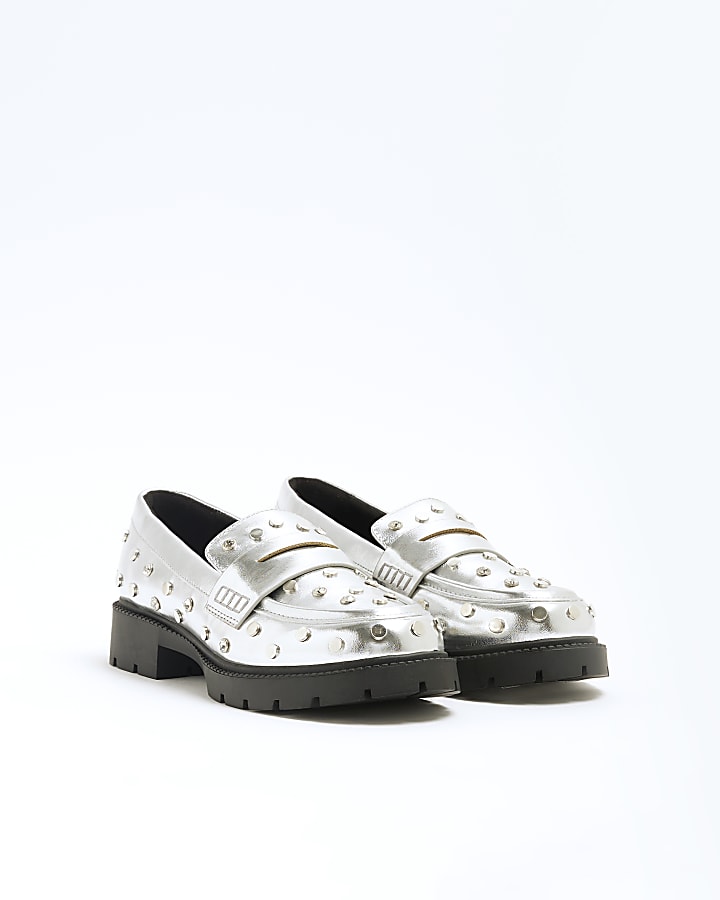 Silver Studded Chunky Loafers