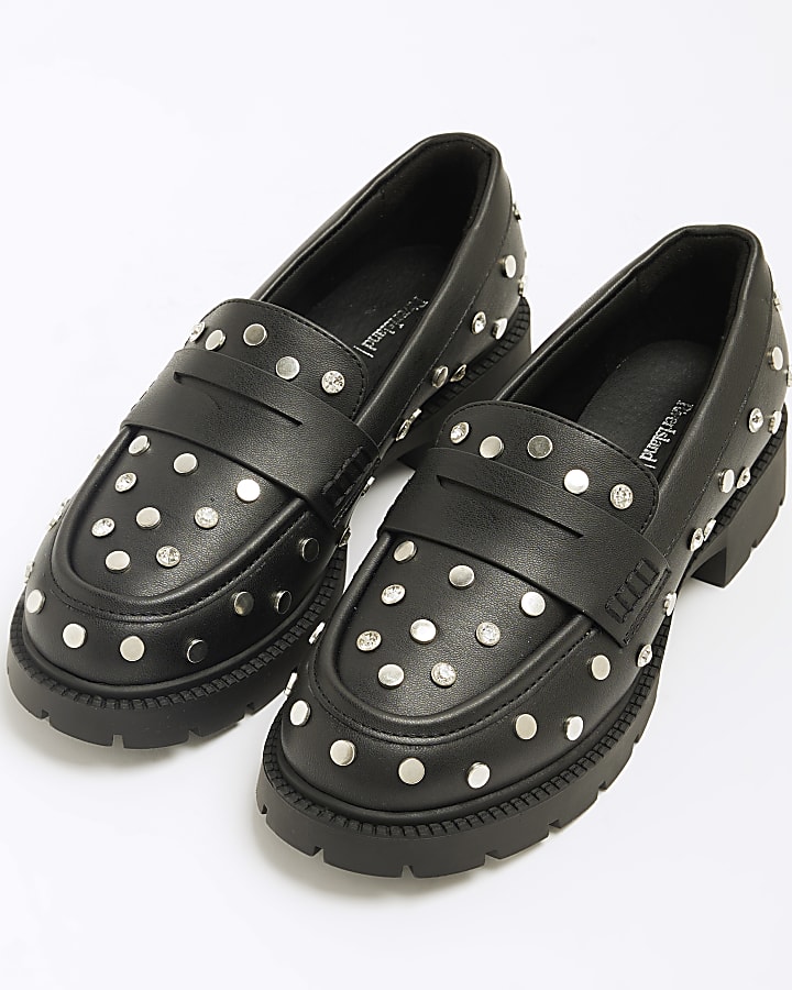 Black Studded Chunky Loafers