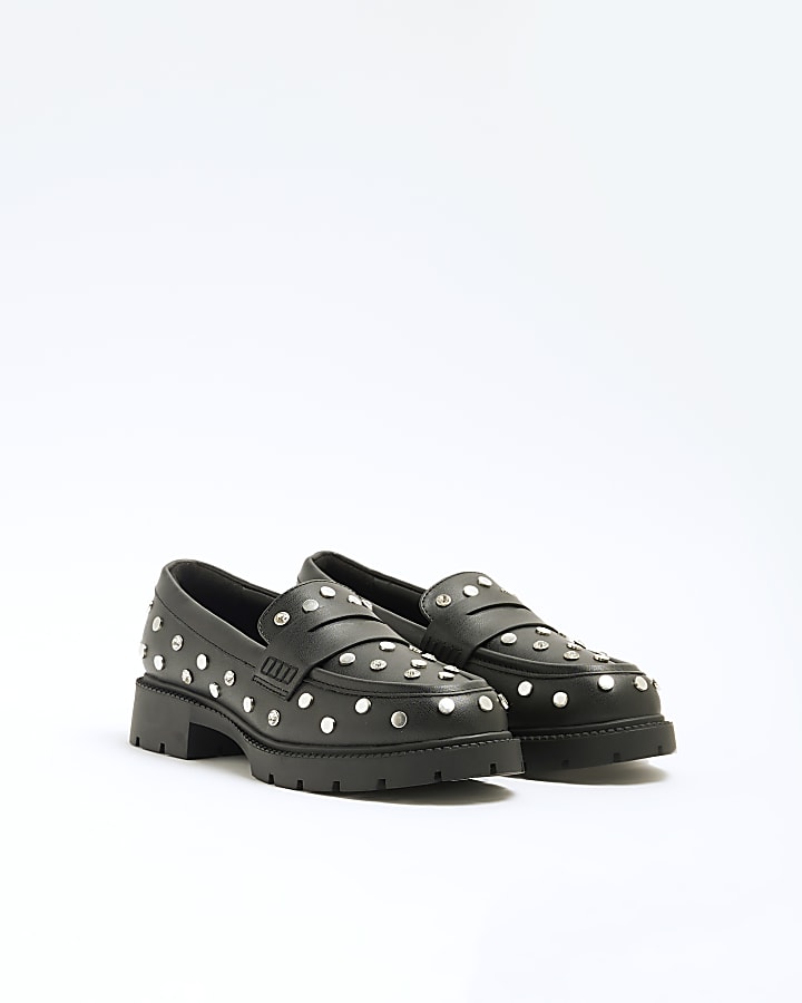 Black Studded Chunky Loafers