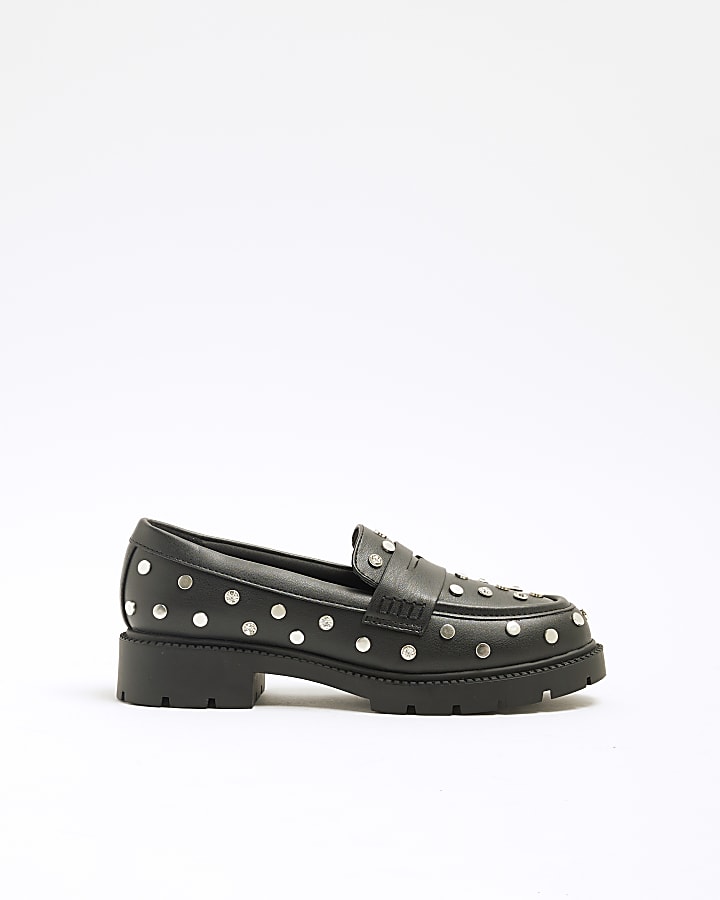 Black Studded Chunky Loafers