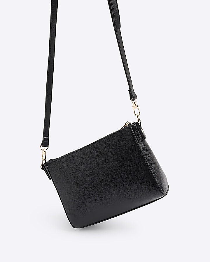 Black faux leather messenger cross body bag