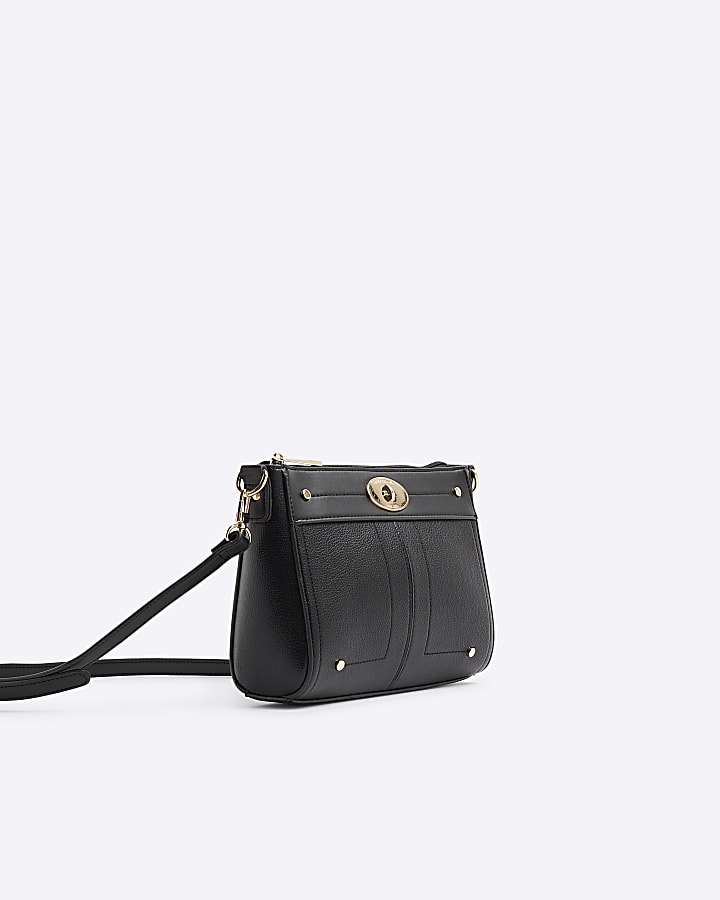 Black faux leather messenger cross body bag