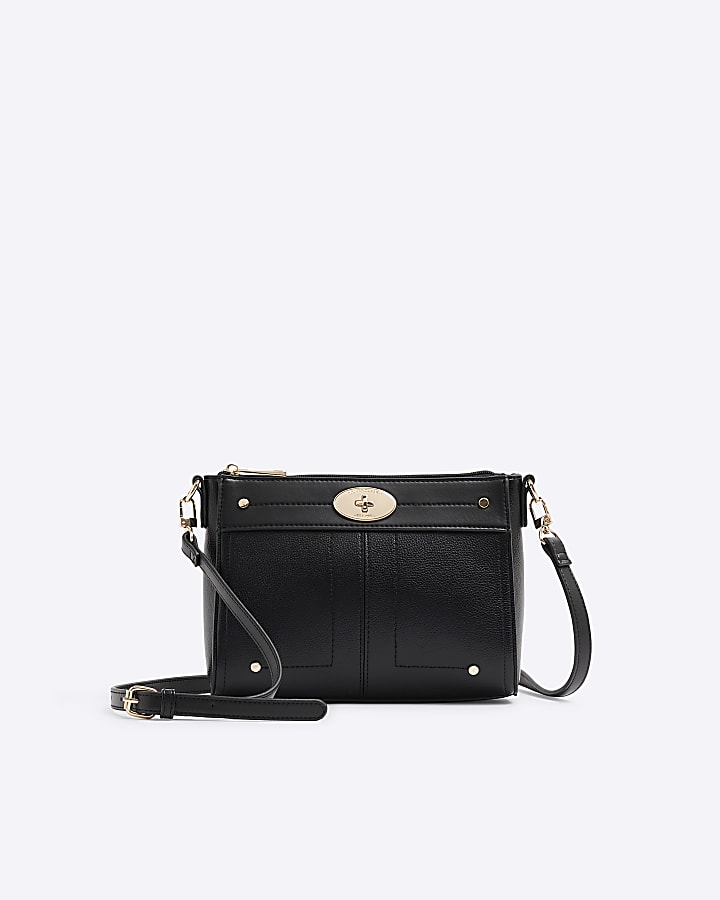 Black faux leather messenger cross body bag