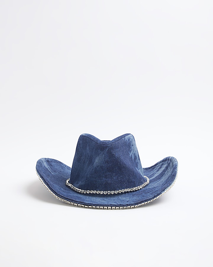 Blue Denim Diamante Cowboy Hat