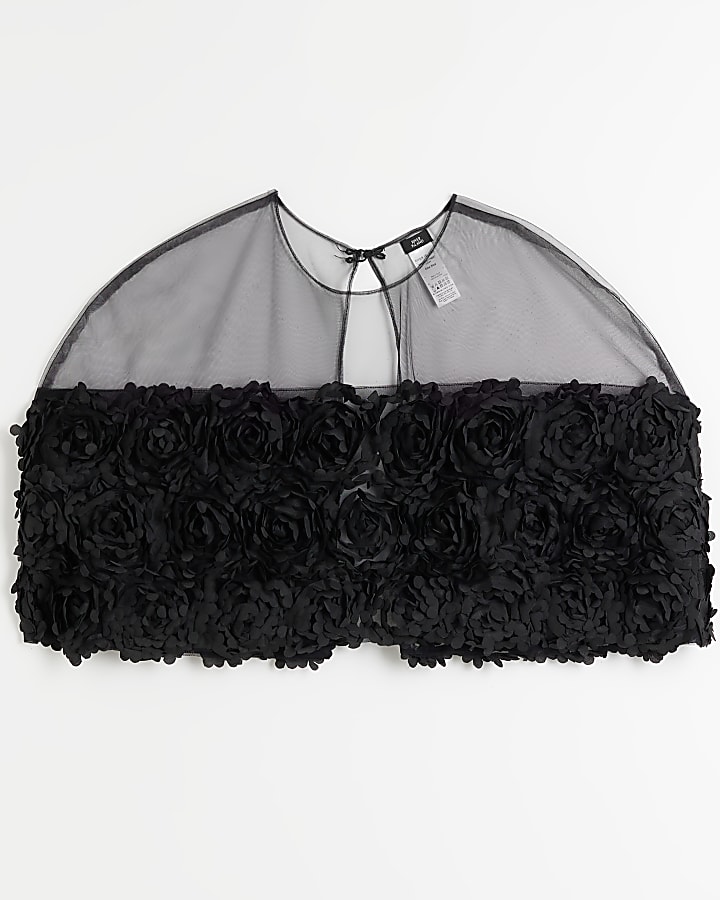 Black Mesh Flower Cape