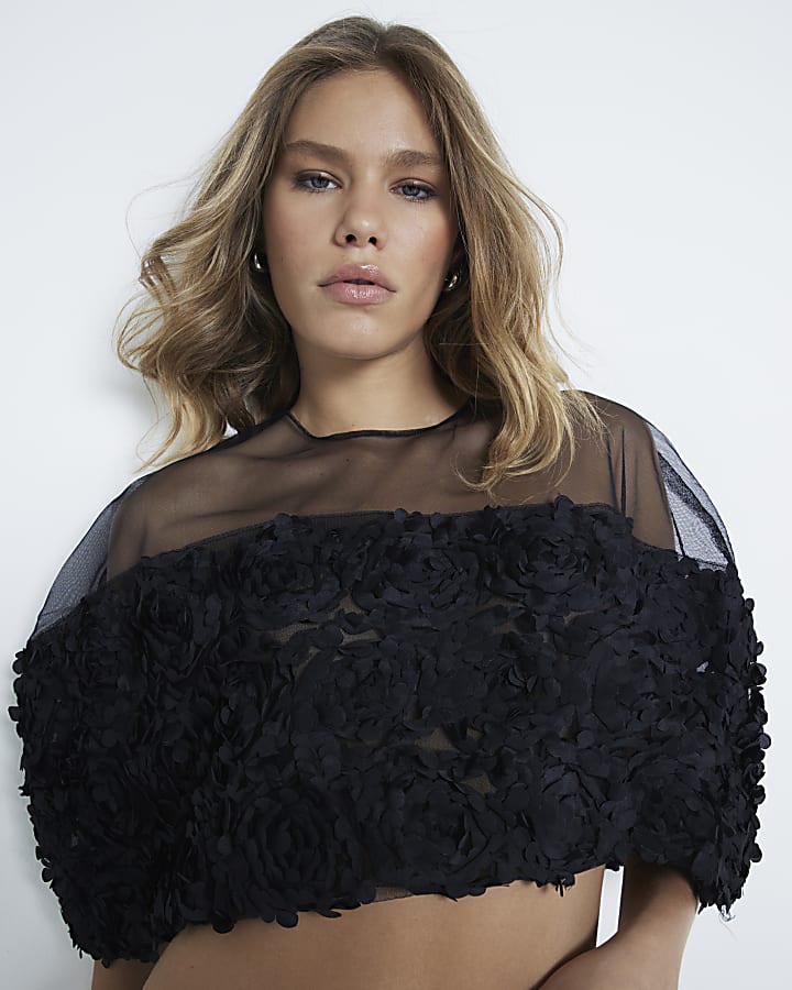 Black Mesh Flower Cape