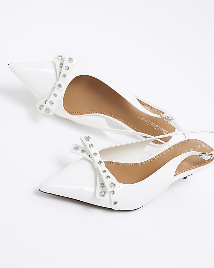 White Bow Sling Back Court Shoes