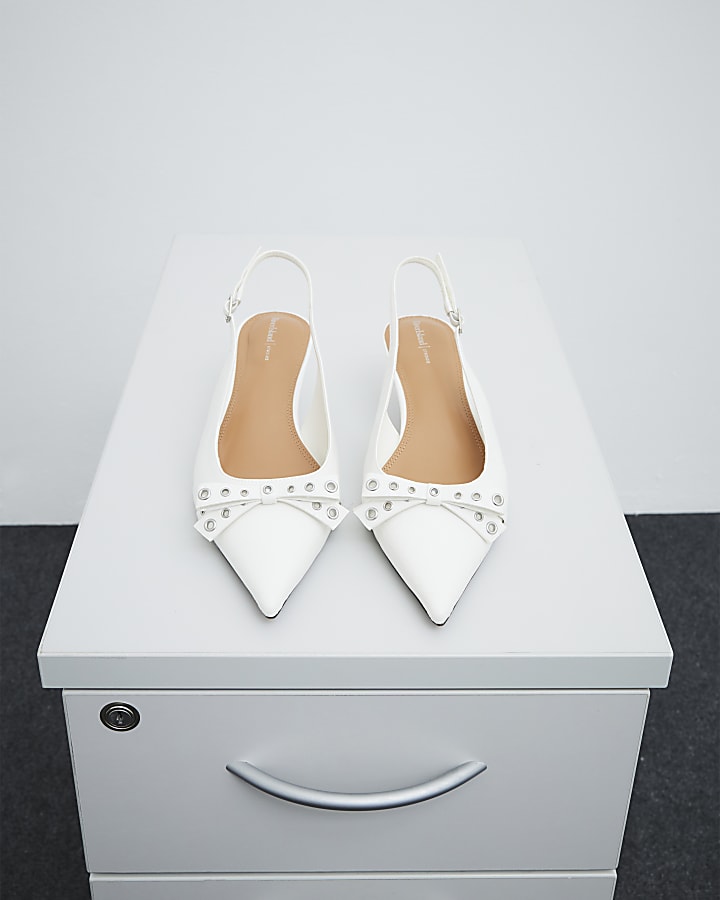 White Bow Sling Back Court Shoes