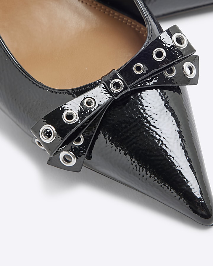 Black Bow Sling Back Court Shoes