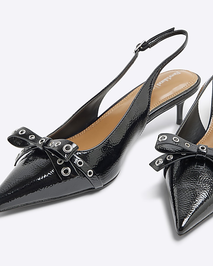 Black Bow Sling Back Court Shoes