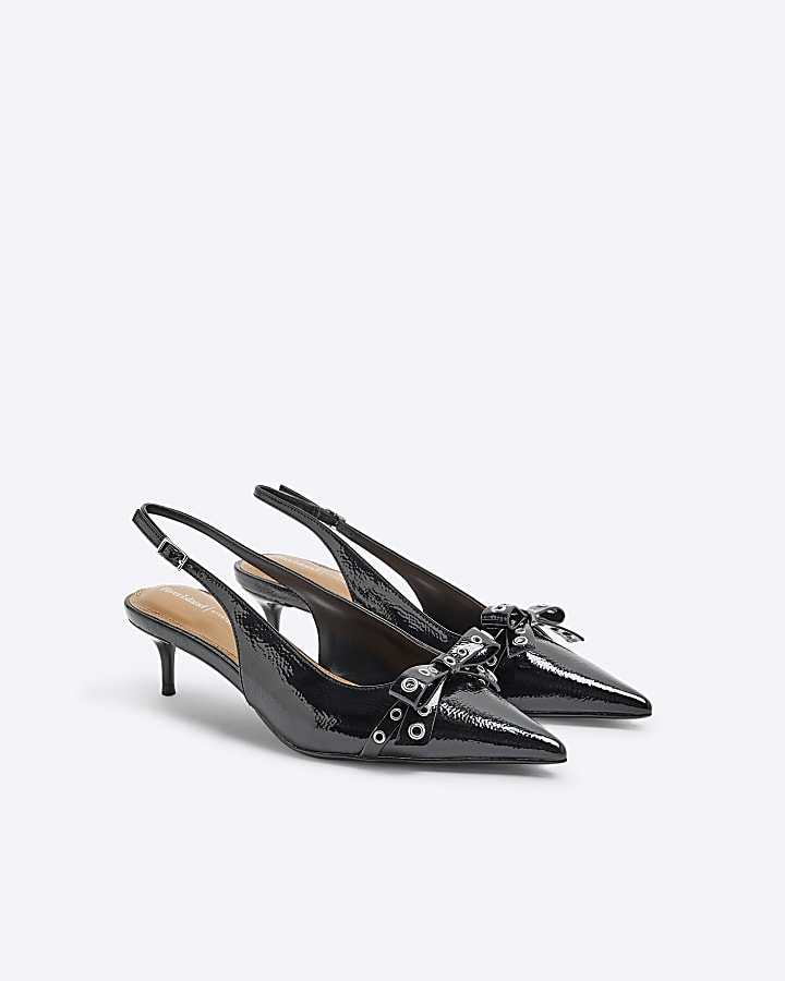 Black Bow Sling Back Court Shoes