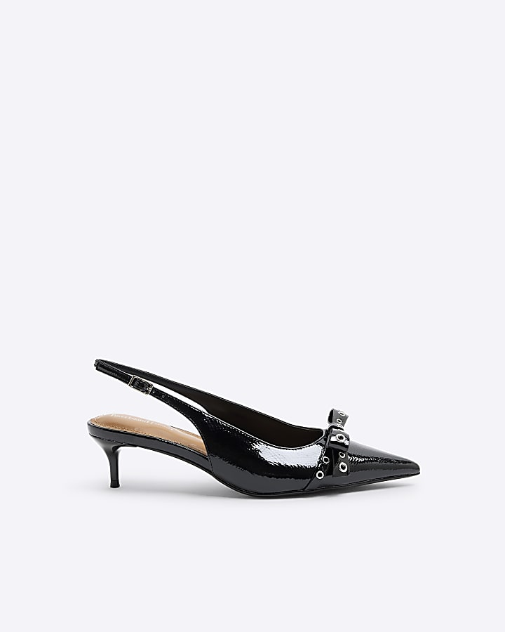 Black Bow Sling Back Court Shoes