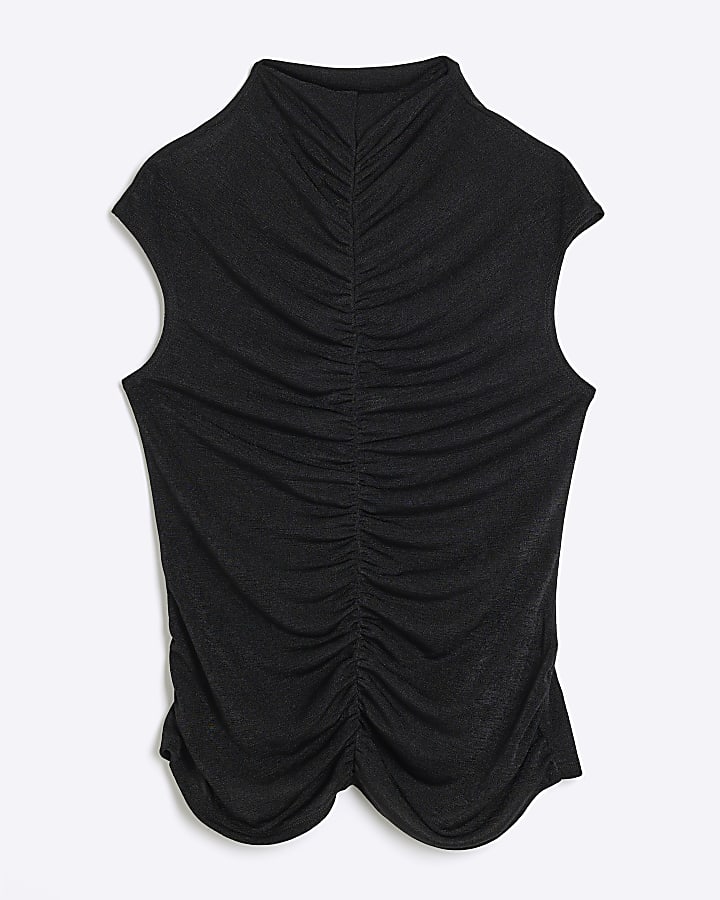 Black Ruched Tank Top