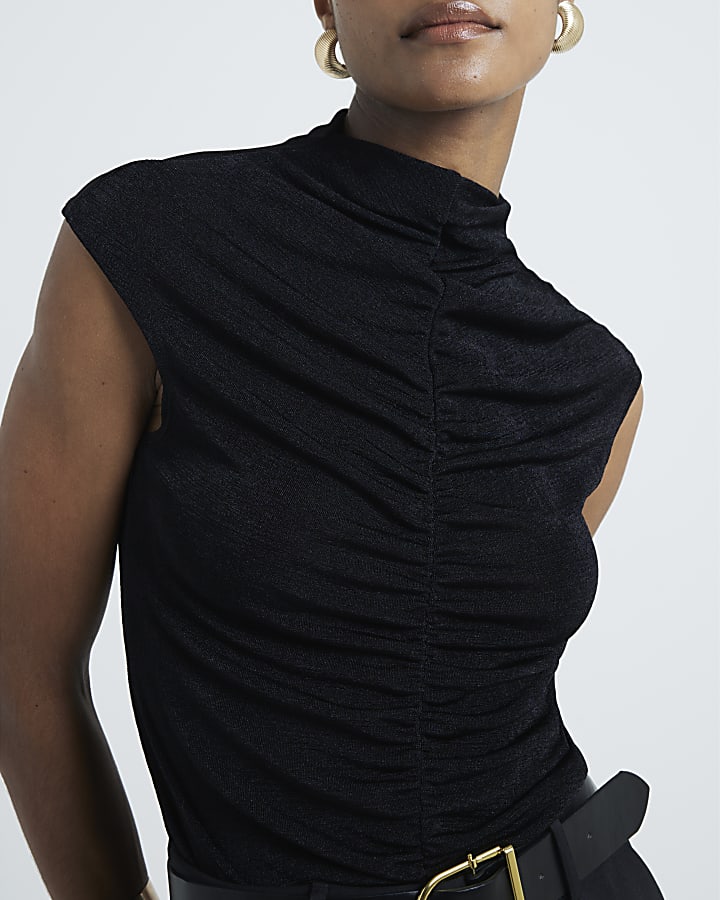 Black Ruched Tank Top