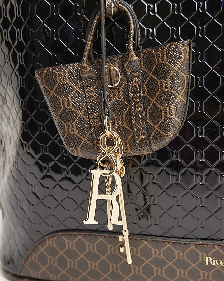 Black embossed RI monogram shopper bag