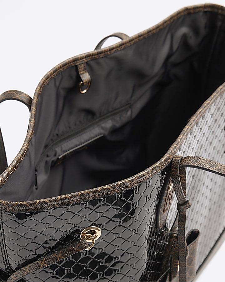 Black embossed RI monogram shopper bag