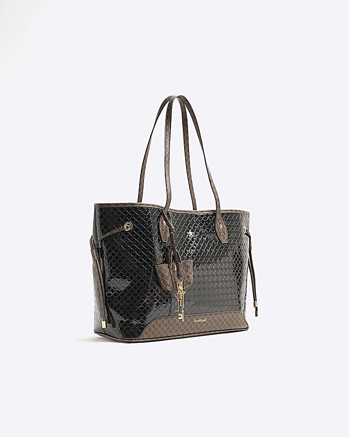 Black embossed RI monogram shopper bag